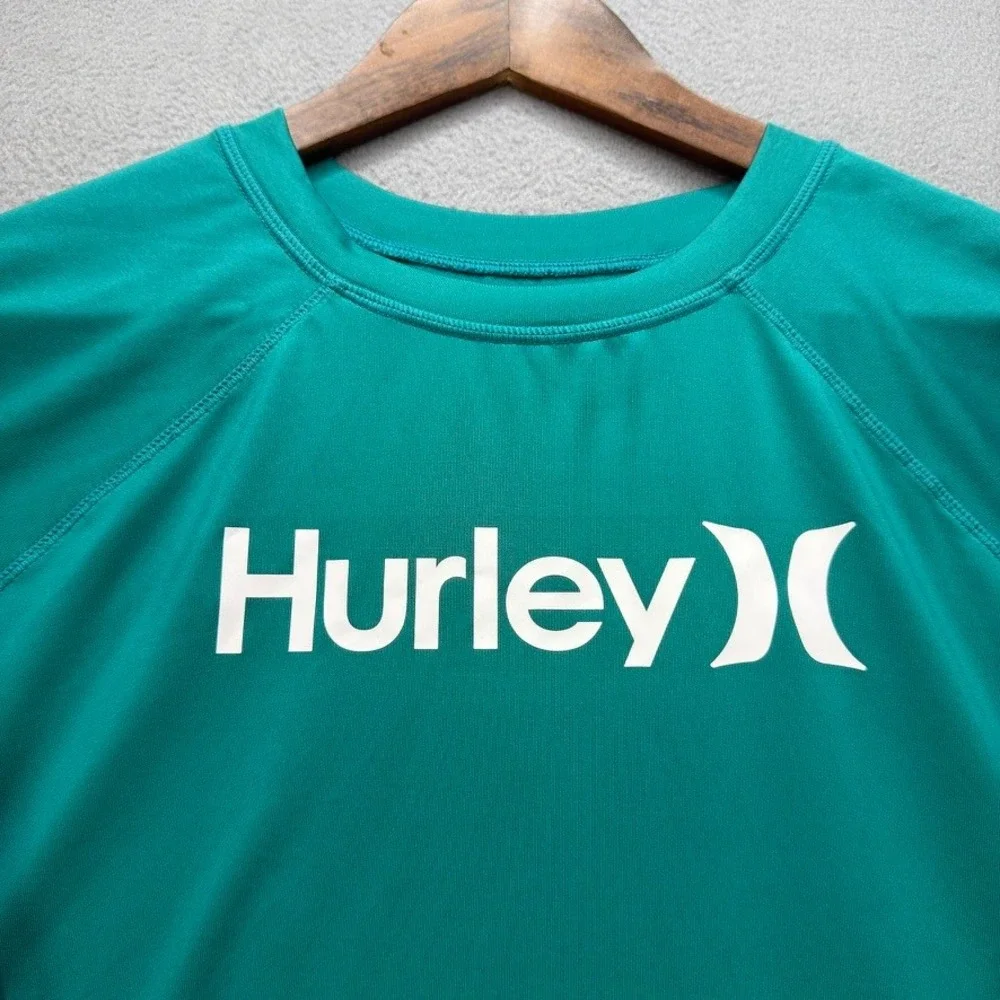 Hurley Logo Long Sleeve Rash Guard Swim Shirt Regular L Teal UPF 50+ Performance